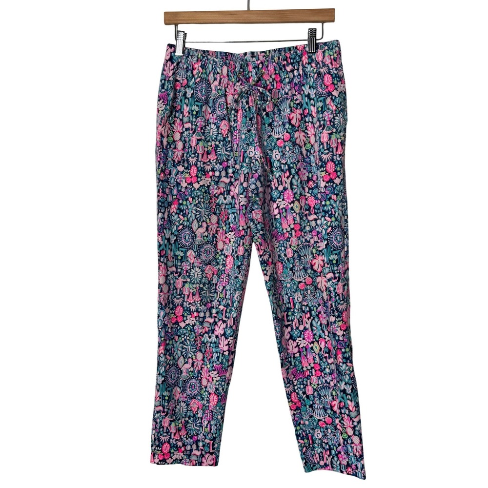 Lilly Pulitzer Emora Knit Tapered Pants Low Tide Navy Jewely Print Womens Medium